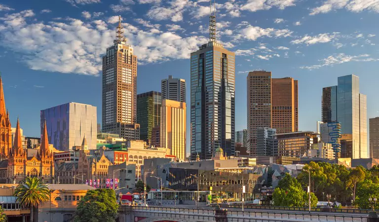 beautiful view of Melbourne city with sunlight