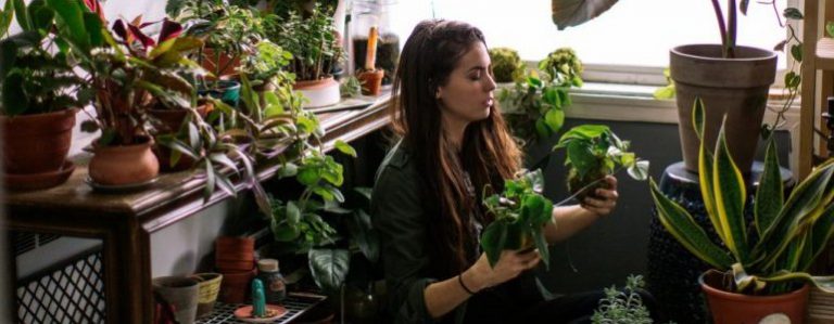 a woman with her plants