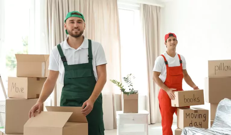 young professionals wrapping up property content into the boxes
