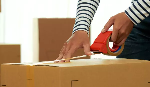 cropped picture of a person packing up a cardboard box